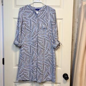 Apt 9 Shirt Dress Medium Geometric Print Roll Tab Sleeve Button Front